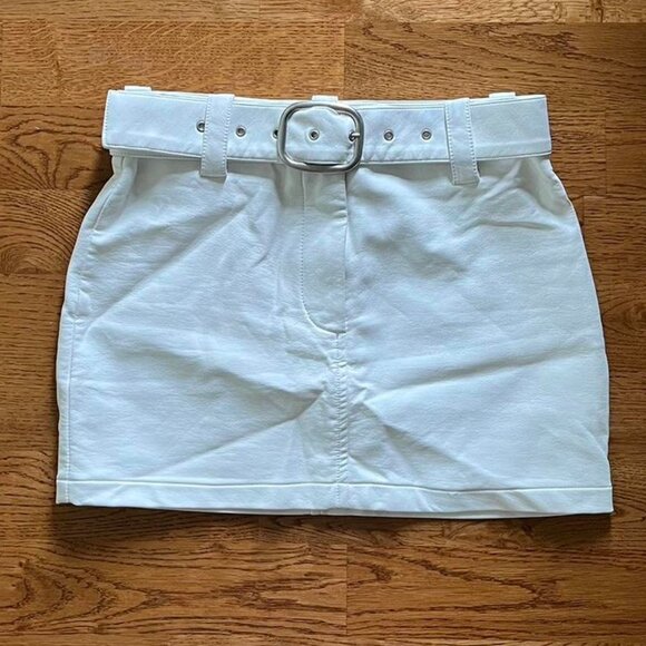 I.AM.GIA Women's White Skirt Faux Leather Belt Mini Micro xxs Moto Bodycon - Picture 1 of 7